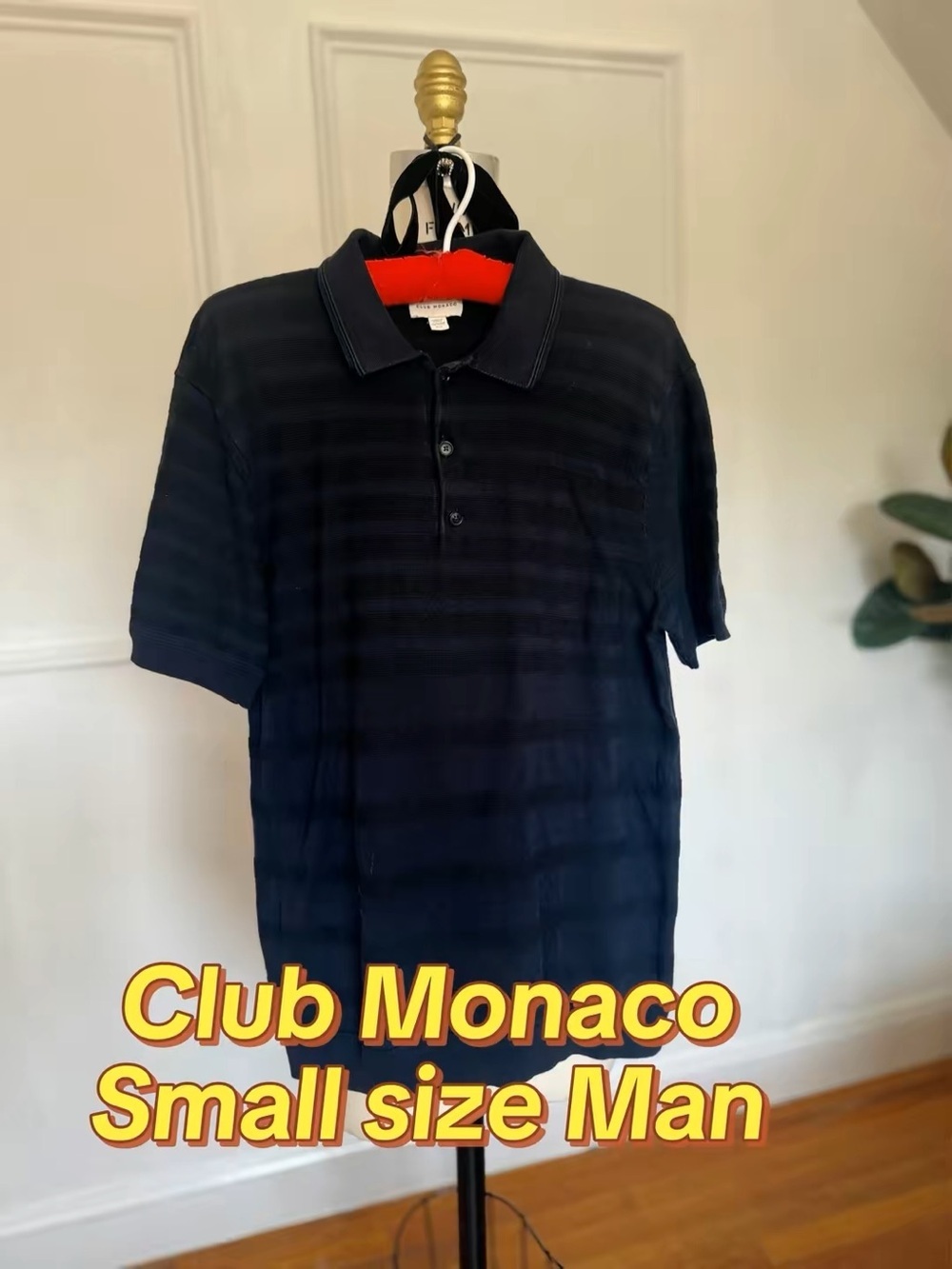 Club Monaco Men’s Dark Navy Subtle Stripe Polo